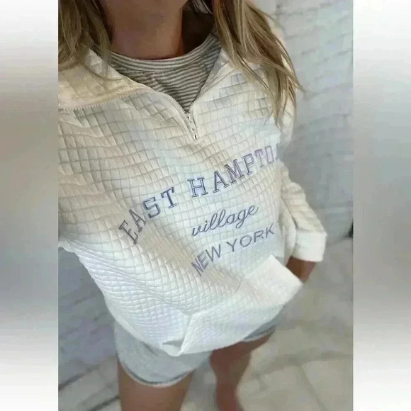 Oversized White EAST HAMPTONS Embroidered Half Zip Drop Shoulder Sweatshirt XS - Picture 13 of 15